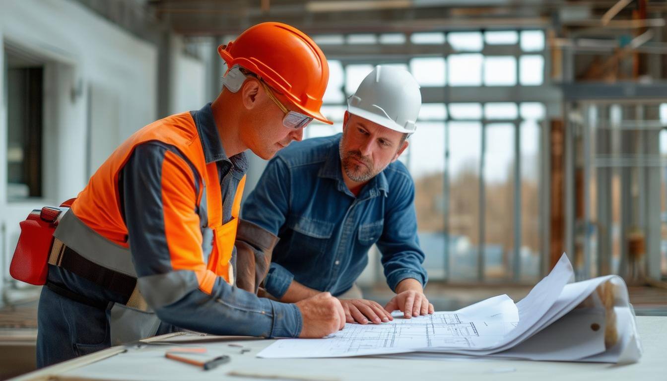 Facility manager reviewing a restoration plan with a technician.